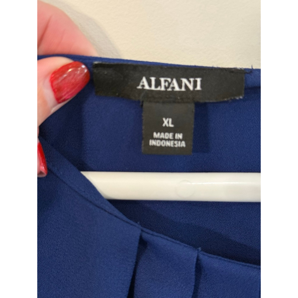 Alfani Blue Embellished Sleeve Blouse XL 3/4 Sleeve Dressy Top - Picture 6 of 8